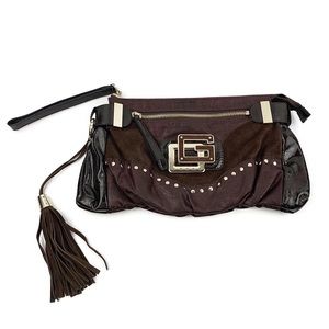 GUESS Brown Vegan Leather Clutch Wristlet Fringe